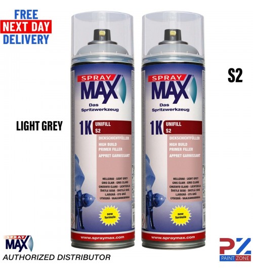 2X SPRAYMAX 1K UNIFILL PRIMER AEROSOL 500ML - S2 LIGHT GREY 680421